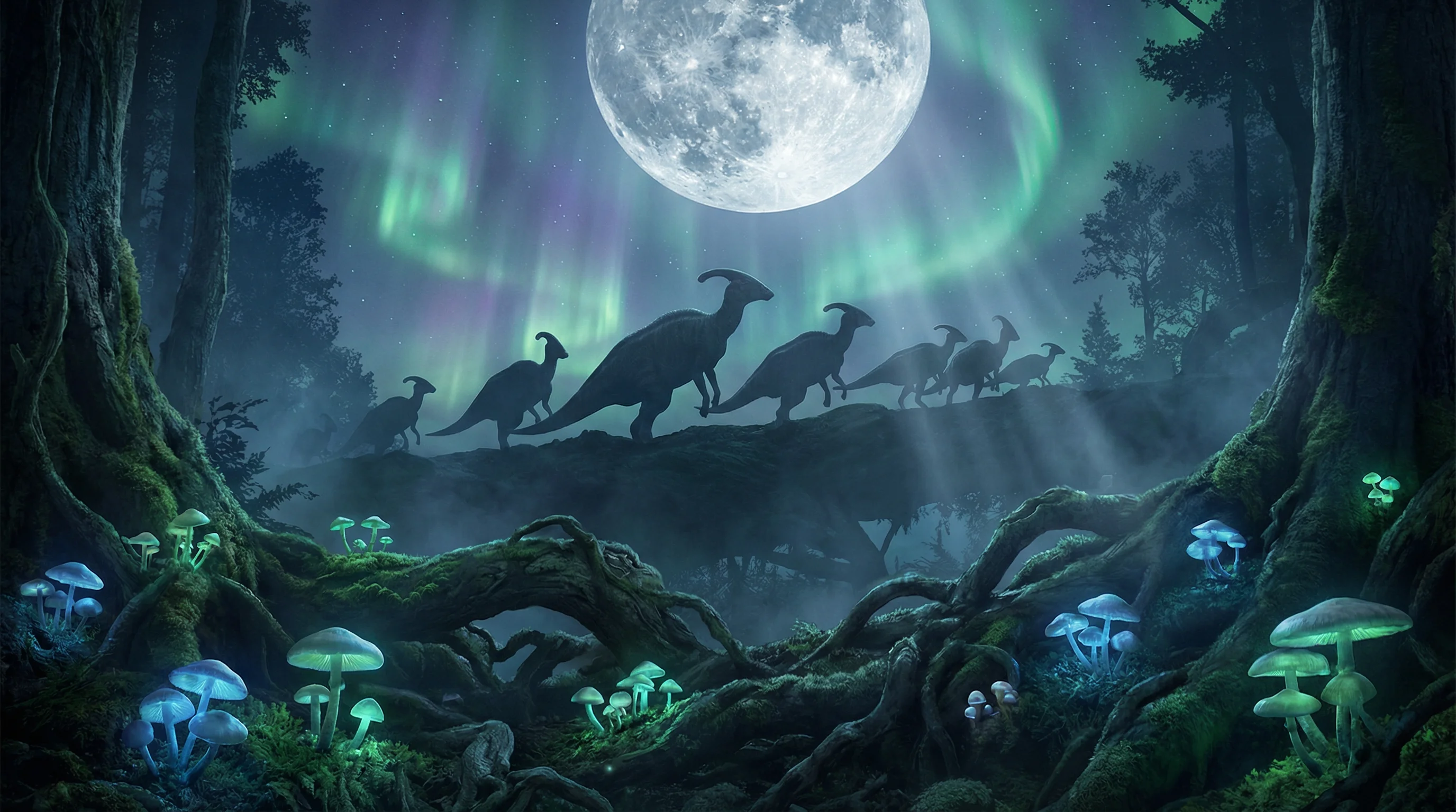 月光下的副栉龙剪影，侏罗纪棋牌探险营 383棋牌 摄影展作品